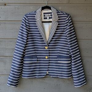 J. Crew Schoolboy Blazer Nautical Mixed Stripe Gold Anchor Buttons 39921 Size 10